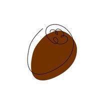 Coconut in one line art style isolated on white. Coco black contour drawing with abstract brown spot. Organic minimalist fruit simple silhouette concept. Hand drawn continuous flat illustration vector