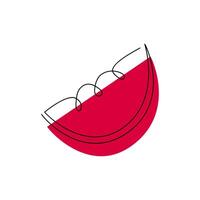 Watermelon in continuous line style with abstract color spot. Sweet summer fruit logo design isolated. Contour art minimalist simple silhouette. One line berry hand drawn flat illustration vector