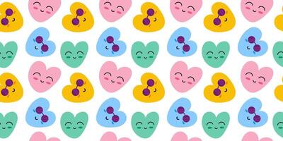 Seamless pattern of naive hearts. summer vibe. groovy doodles. vector