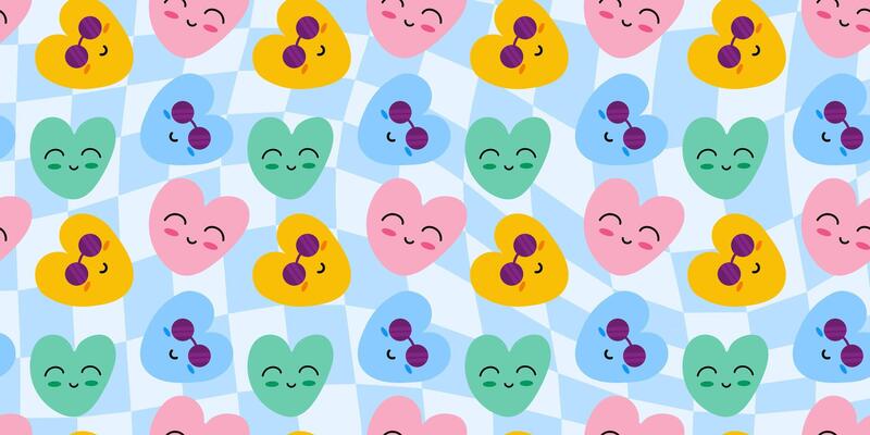 Groovy lovely backgrounds. Love concept. summer vibe. Funky pattern and texture in trendy retro 60s 70s cartoon style. seamless pattern