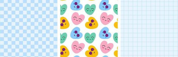 Groovy Background, Wallpaper, Print. Flat Design. Seamless pattern naive hearts. vector
