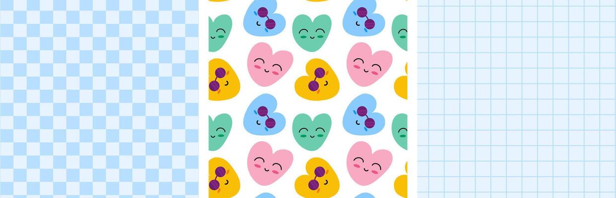 Groovy Background, Wallpaper, Print. Flat Design. Seamless pattern naive hearts.