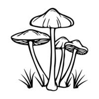 Outline mushrooms. Hand drawn black and white sketch isolated on background. Trendy minimalist liner style vector