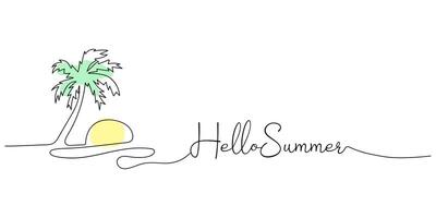 Palm tree sun drawn by hand. linart continuous line drawing. Single line drawing for summer design. Hello summer vector