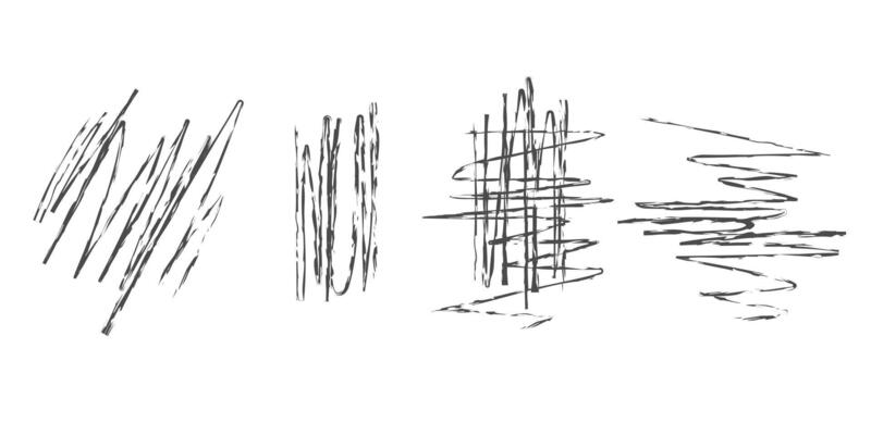Drawing in black charcoal or wax pencil on a white sheet. Scribbles, doodle strokes.