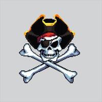 Pixel art illustration Pirate Skull. Pixelated Pirate Bones. Pirate Skull and Bones pixelated for the pixel art game and icon for website and game. old school retro. vector