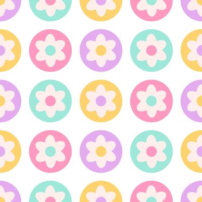 Seamless pattern with abstract retro aesthetic daisy flowers. Vintage floral art prints. Hippie 60s, 70s, 80s style