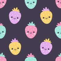 Seamless pattern with cute cartoon strawberry characters. Fruit seamless pattern vector