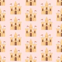 Summer Sand Castle Pattern, Flat Seamless Pattern, Cartoon Castle vector