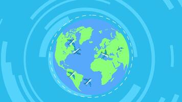Airplanes Flying Over the Globe 2D Animation video