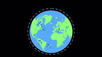 Airplanes Flying Over the Globe On Alpha Channel 2D Animation video