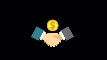 Business Hand Shaking And 3D Flat Coin Rotating On Alpha Channel 2D Animation video