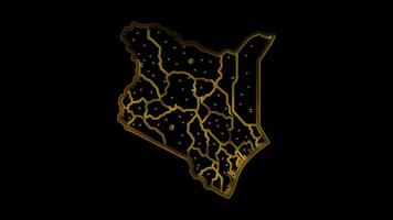 Neon frame effect map of Kenya, glow, black background. video