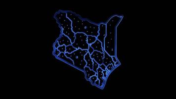 Neon frame effect map of Kenya, glow, black background. video