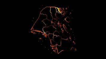 Neon frame effect map of Kuwait, glow, black background. video