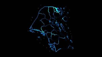 Neon frame effect map of Kuwait, glow, black background. video