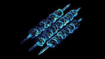 Neon- Rahmen bewirken Kebab, mit gegrillt Fleisch Spieße Kuwait, glühen, schwarz Hintergrund. video