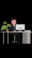 Male Office Worker With Glasses Working On Computer On Alpha Channel 2D Animation Vertical video