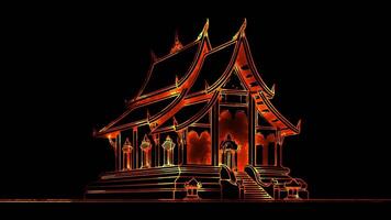 Neon frame effect Wat Xieng Thong, a notable temple in Laos, glow, black background. video