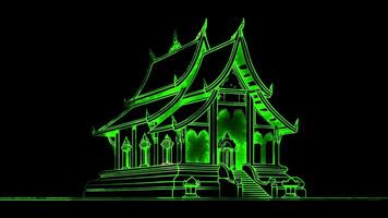 Neon frame effect Wat Xieng Thong, a notable temple in Laos, glow, black background. video