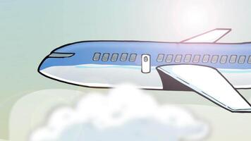 Passenger Plane Flying in the Sky Between the Clouds 2D Animation video