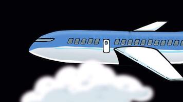 passager avion en volant dans le ciel entre le des nuages sur alpha canal 2d animation video