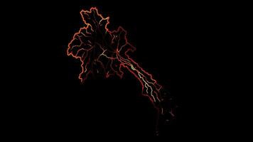 Neon frame effect map of Laos, glow, black background. video