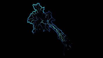 Neon frame effect map of Laos, glow, black background. video