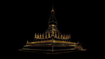 Neon frame effect That Luang, the iconic Laotian stupa , glow, black background. video