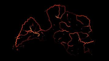 Neon frame effect map of Latvia, glow, black background. video