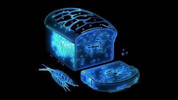 Neon- Rahmen bewirken rupjmaize dunkel brot, von Lettland, glühen, schwarz Hintergrund. video