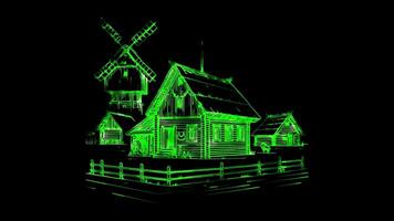 Neon frame effect Latvian Ethnographic Open-Air Museum Latvia, glow, black background. video