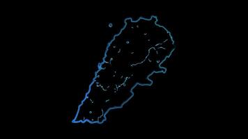 Neon frame effect map of Lebanon, glow, black background. video