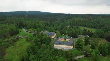 Aerial orbiting view of chateau Kozel in Czechia video
