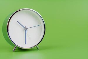 Time, standing still, time hand, photo of a moving clock on a green background, time concept.