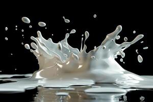 Splash of white milk on a black background. 3d rendering photo