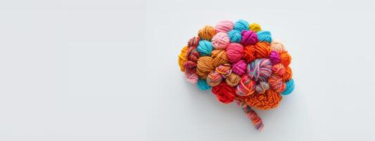 Human brain made of daisies on a blue background, concept of neurodiversity and mental problems photo