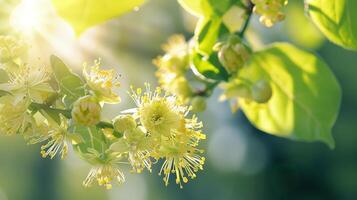 Linden or lime tree in bloom as background of spring nature photo