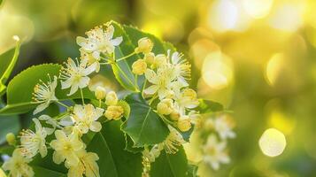 Linden or lime tree in bloom as background of spring nature photo