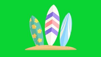 Summer Sticker icons collection, 3D Animation Green Screen, Element Stock Overlay 4k Cartoon Animation Stickers, Realistic running with loop animation chroma key, Green Screen Background video