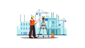 An architect in front of the building is checking the blueprints of buildings with construction equipment. video