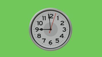 3D rendered last 1 minute of 9 o'clock wall analog clock animation with green screen background, ending 1 minute with ticking clock. video