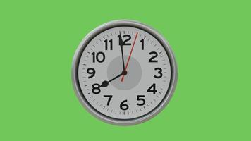 3D rendered last 1 minute of 8 o'clock wall analog clock animation with green screen background, ending 1 minute with ticking clock. video