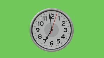 3D rendered last 1 minute of 7 o'clock wall analog clock animation with green screen background, ending 1 minute with ticking clock. video