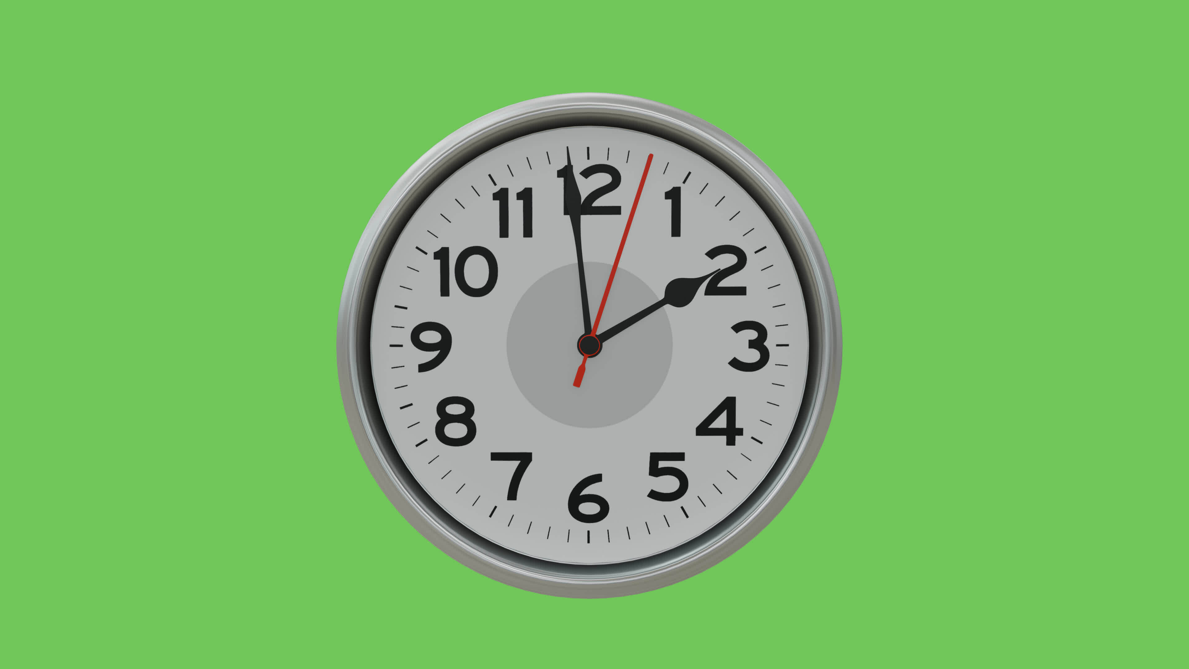 3D rendered last 1 minute of 2 o'clock wall analog clock animation with