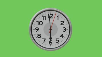 3D rendered last 1 minute of 6 o'clock wall analog clock animation with green screen background, ending 1 minute with ticking clock. video