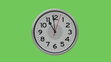 3D rendered last 1 minute of 11 o'clock wall analog clock animation with green screen background, ending 1 minute with ticking clock. video