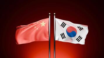 China x South Korea, Explore the dynamic synergy between China and South Korea in this evocative footage, showcasing the flags of both nations fluttering side by side video