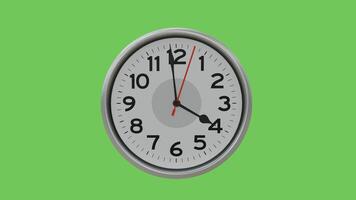 3D rendered last 1 minute of 4 o'clock wall analog clock animation with green screen background, ending 1 minute with ticking clock video