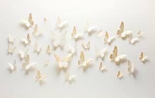white and golden butterflies on a white background, minimalism photo